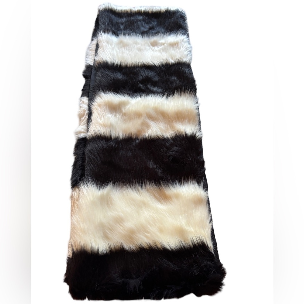 H&M Black White Faux Fur Striped Scarf Stole 10x64 - Picture 4 of 8